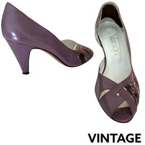 VERSANI Peep-Toe Heels Pumps Leather & Snakeskin Lavender 6B Vintage
